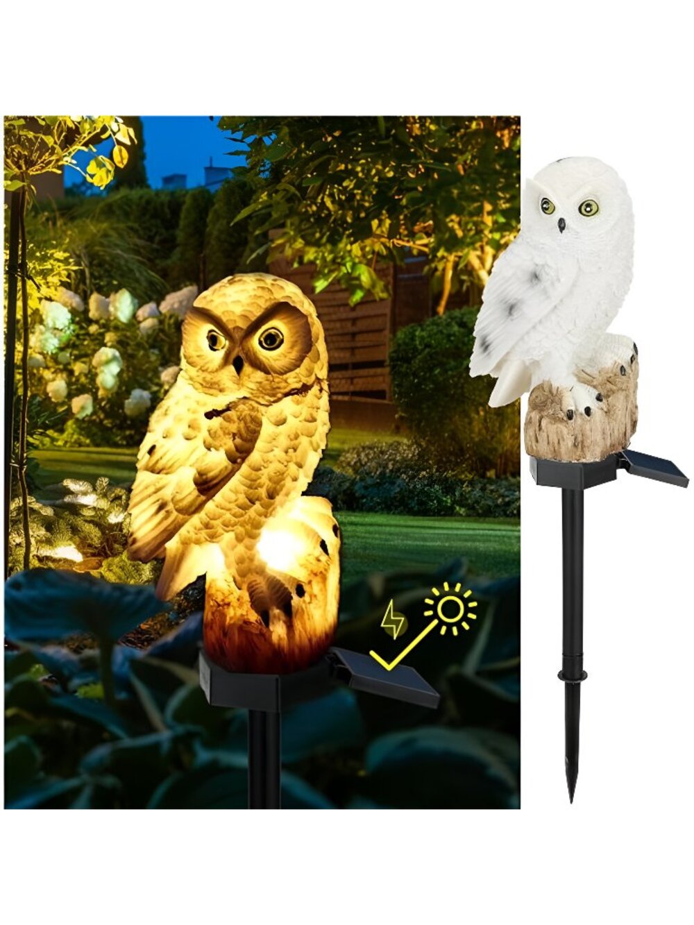 Solar Garden Outdoor Statue Led Light, Resin Garden Waterproof Decor (Snowy Owl)